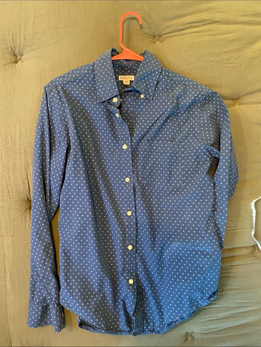Merona Navy Blue Button-Down Polka Dot Shirt